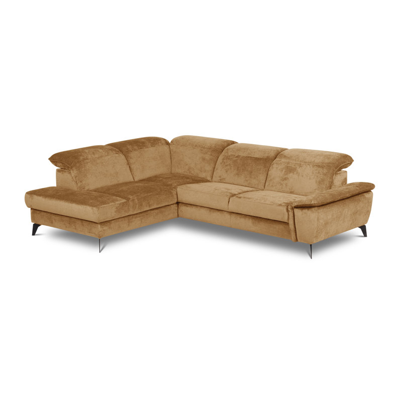 Bellagio Fabric Corner Sofa with Pull-Out Bed, Storage, Adjustable Headrests and Armrest, Left Hand Facing, Yellow