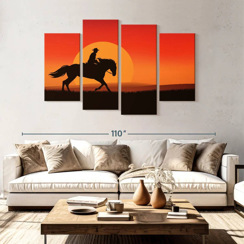 Silhouette de cowboy Lelar Sunset, H 54 po x l 84 po