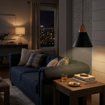 Luminaire suspendu pour îlot de cuisine 1 lumière avec accents en bois Hinsinger