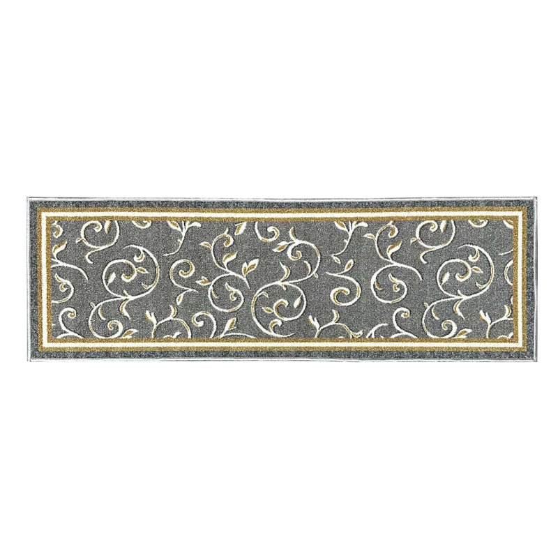Floral Water Resistant Non-Skid Kitchen Mat, Gray