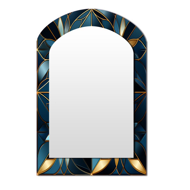 Blue Quantum Mosaic Vision Geometric - Miroir décoratif géométrique en arche sur métal, 43 po x 33 po