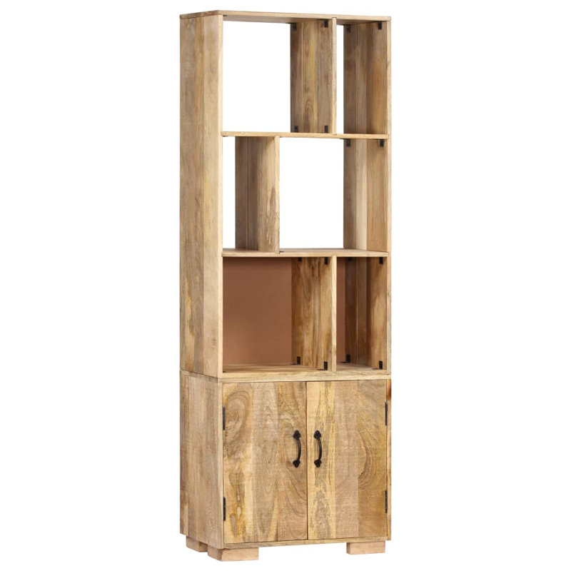 Bookshelf Decor Cabinet Book Cabinet with 2 Doors Solid Reclaimed Wood, Natural