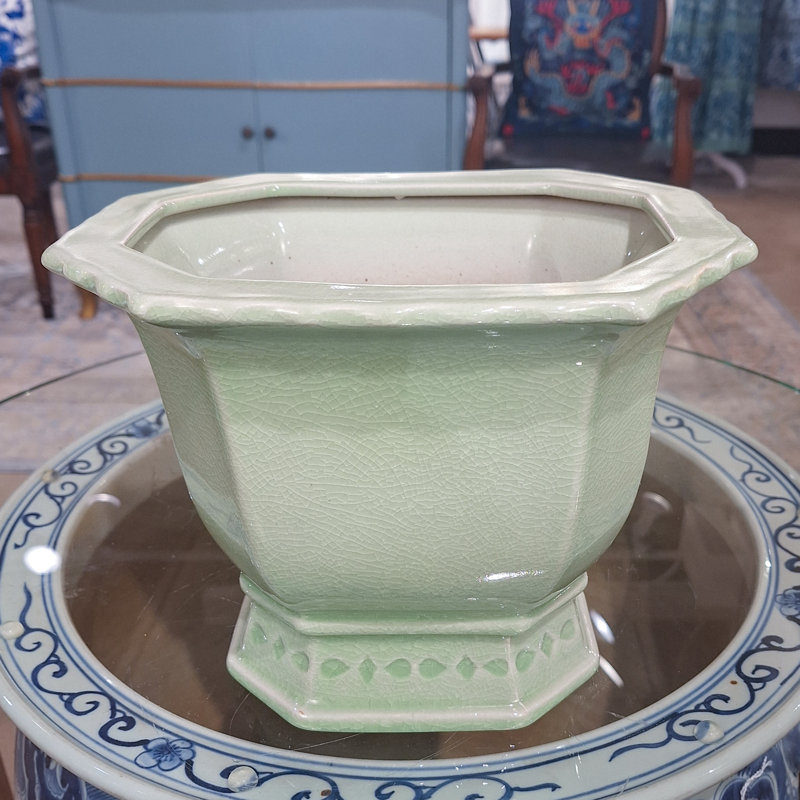 Handmade Ceramic Basin, 8" H x 9.5" W x 8" D, Green