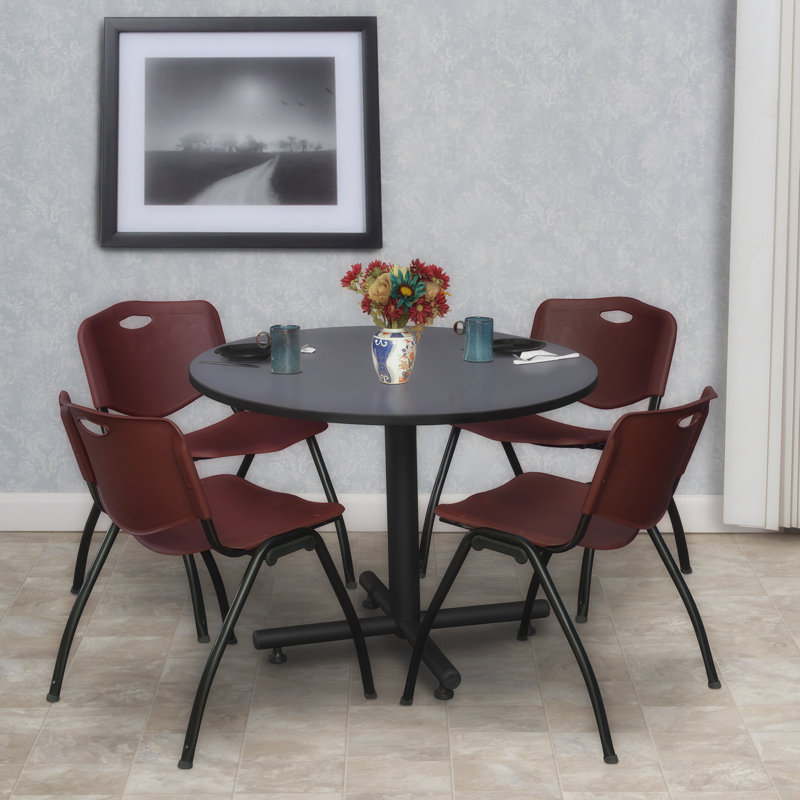 Ensemble de table et chaises de salle à manger ronde de 36 po, 5 pièces Kobe, Gris, Burgundy