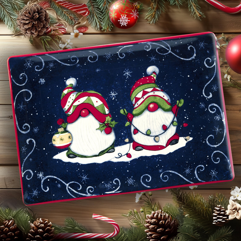 Plateau rectangulaire 14 po x 10 po Certified International Holiday Magic Gnomes