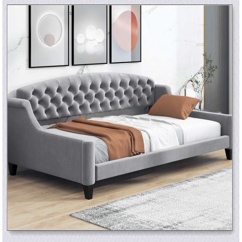 Modern Luxury Tufted Button Daybed, Gray, Twin