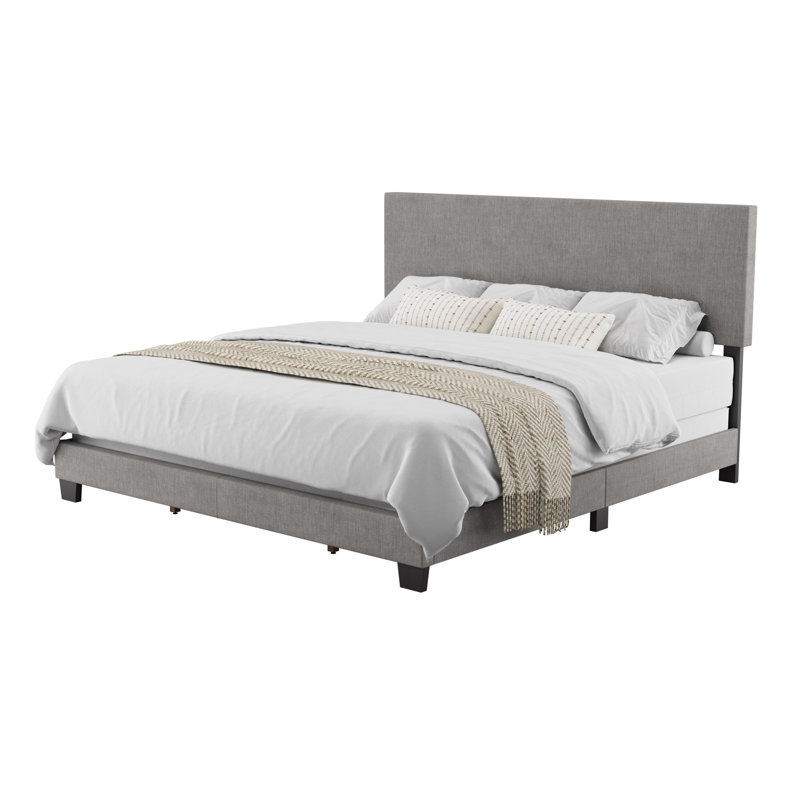 Lit tapissier Arlea, Très grand, Polyester gris clair