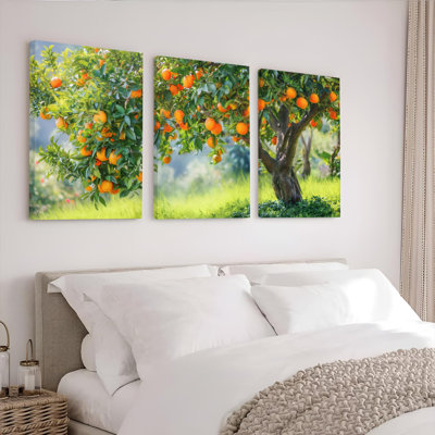Orange Orchard, reproduction d'art sur toile tendue sur toile, ensemble de 3