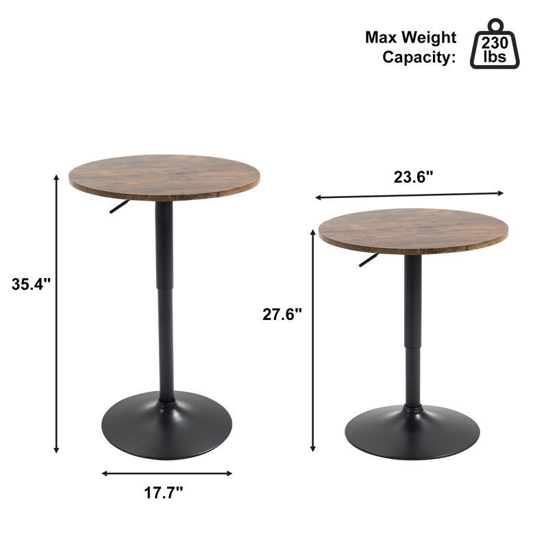 Table de bar ronde de 23,6 po, table de bar à hauteur réglable, table de bar moderne avec plateau en MDF et base en métal, table bistro convenant au café, îlot de cuisine, comptoir de bar