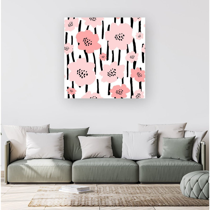 Pastel Pink Flowers - Wrapped Canvas Print, 16cm H x 16cm W x 3.8cm D
