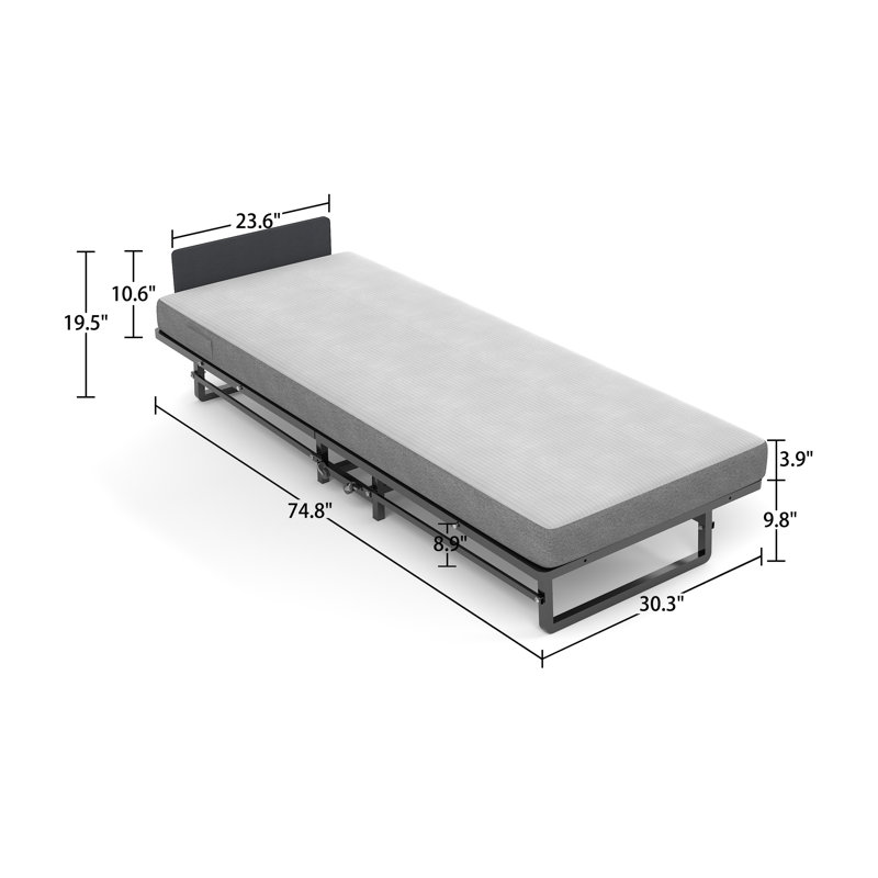 Structure de lit pliante en métal avec matelas en mousse