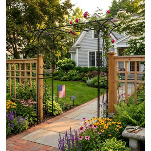 L80.3in Metal Garden Arch Climbing Plants Support Rose Arch Outdoor Black