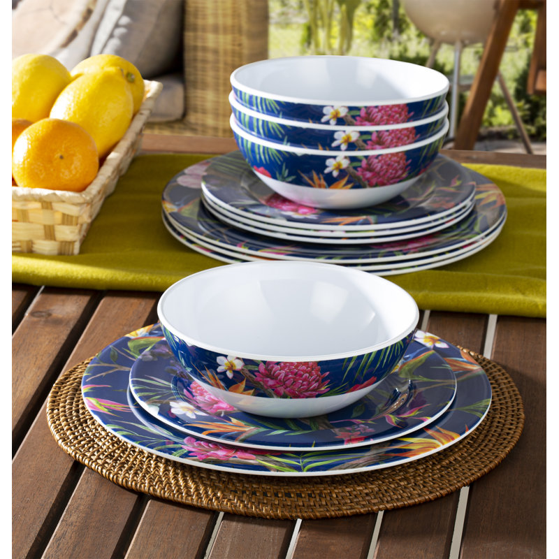 12pc Tropical Melamine Dinner Set