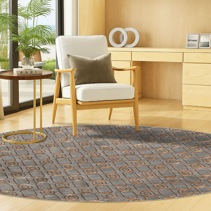 Tapis contemporain gris et gris Vincente, Rond 3 pi 1 po