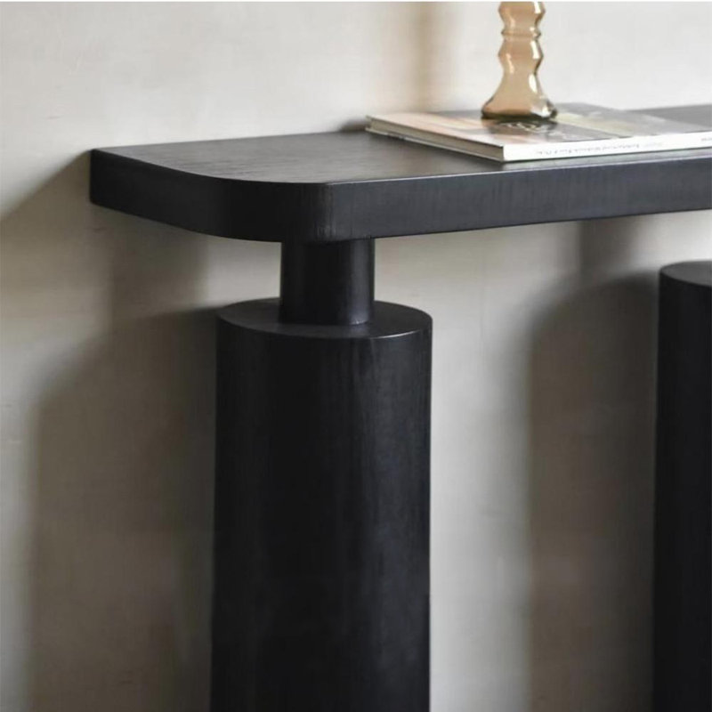 Console Mid-Century moderne en bois massif, H 33,9 po x l 39,4 po x P 13,8 po, Noir