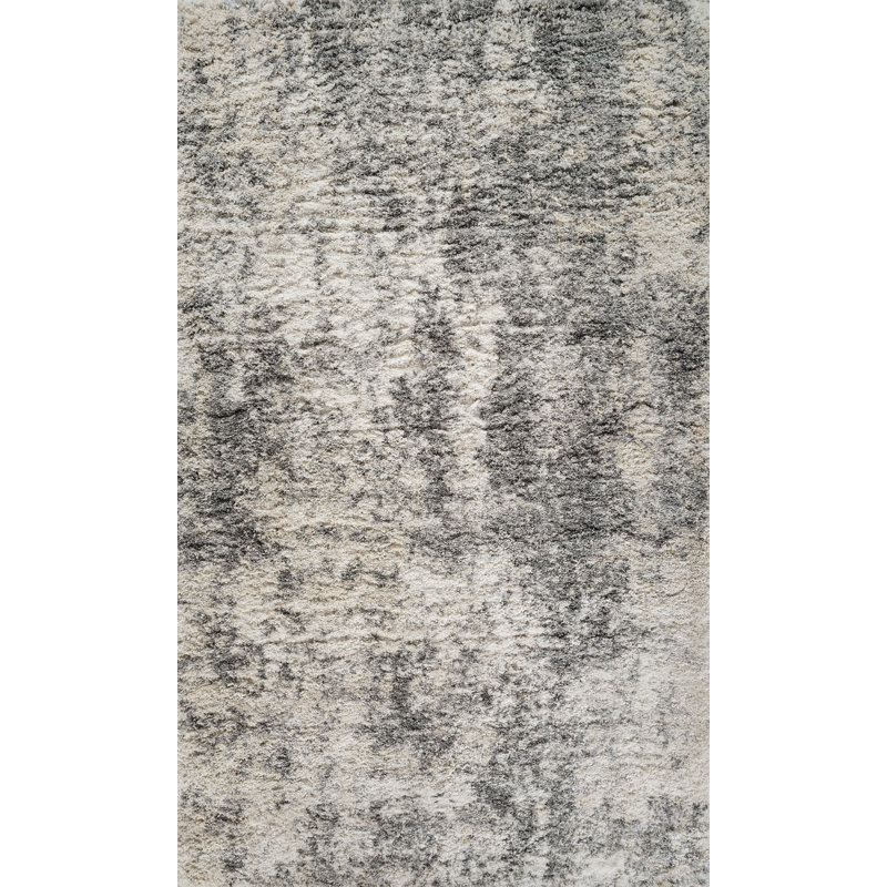 Hudgens Performance Abstract Shag Area Rug, Rectangle 10' x 14', Ivory/Gray