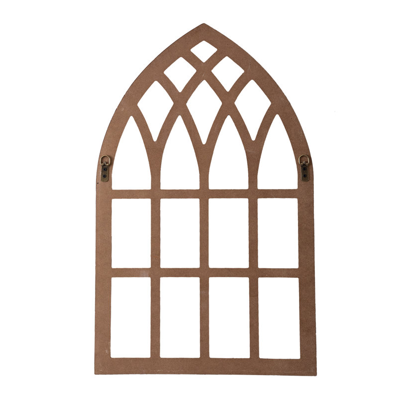 Farmhouse Arched Window Frame Wall Decor 20 X 32 Inches, Hanging Burning Finish Cathedral Wooden Window Frame, Handmade Rustic Faux Window Pane