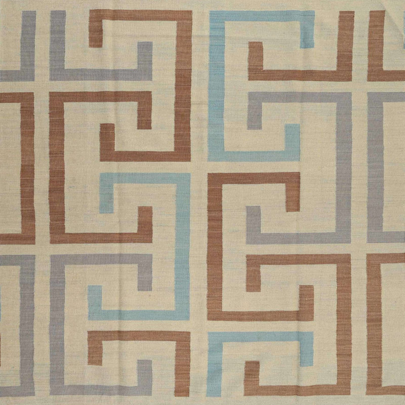 Tapis brun/bleu foncé contemporain, Carré 7 pi