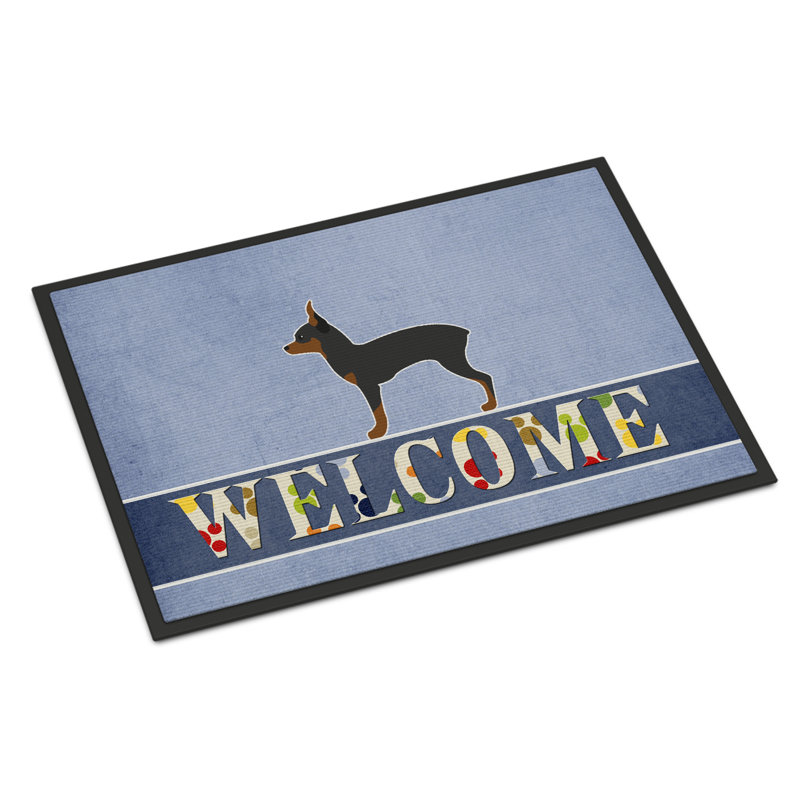 Welcome Non-Slip Outdoor Door Mat, Rectangle 1'6" x 2'3", Toy Fox Terrier