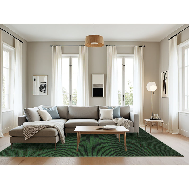 Tapis uni vert en laine / polyester tissé à la machine, Rectangle 8 pi x 12 pi