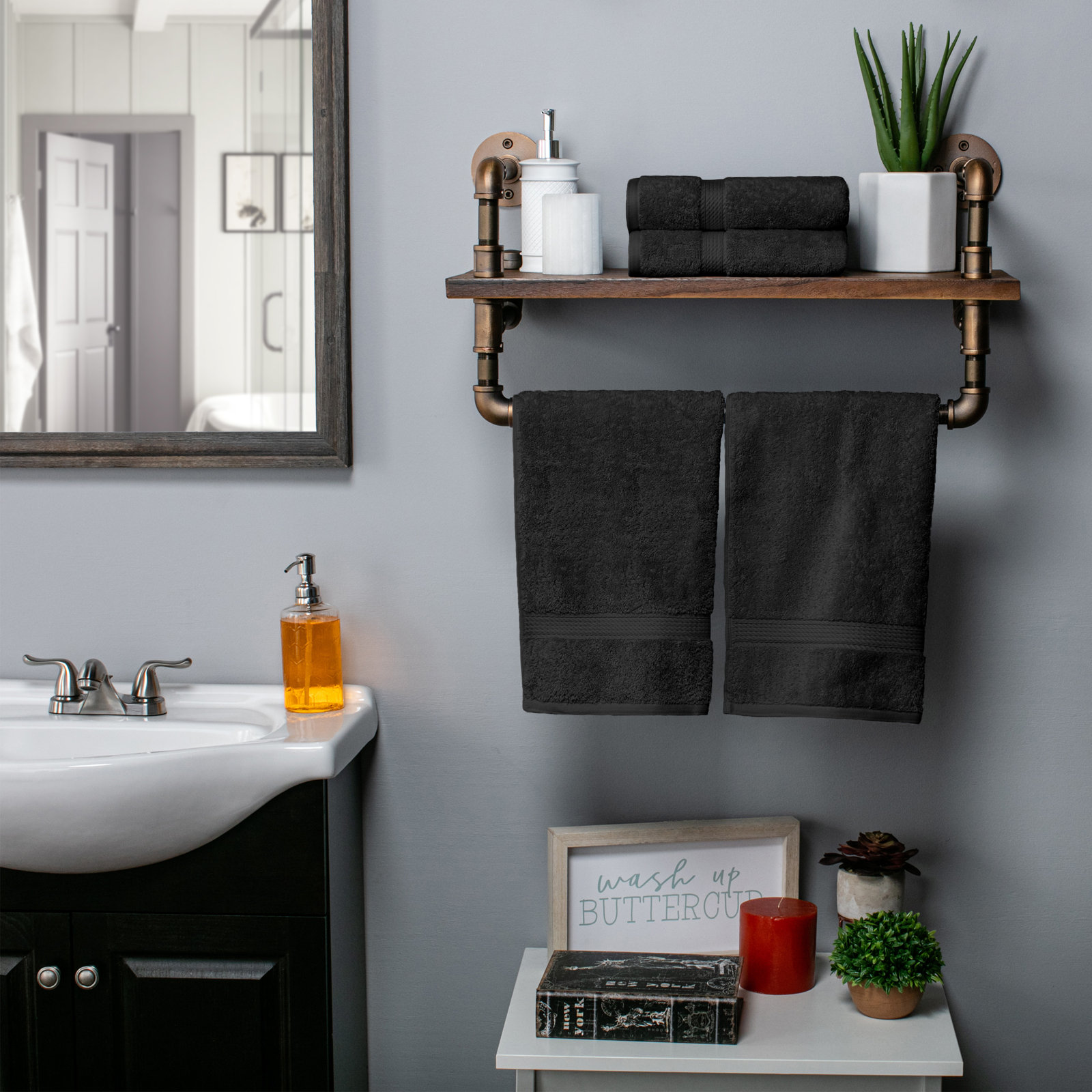 Egyptian Cotton Hand Towels, Black