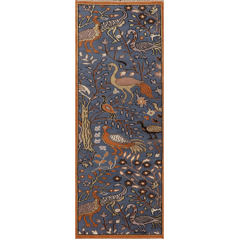 Tapis de couloir indien animaux bleu Ziegler