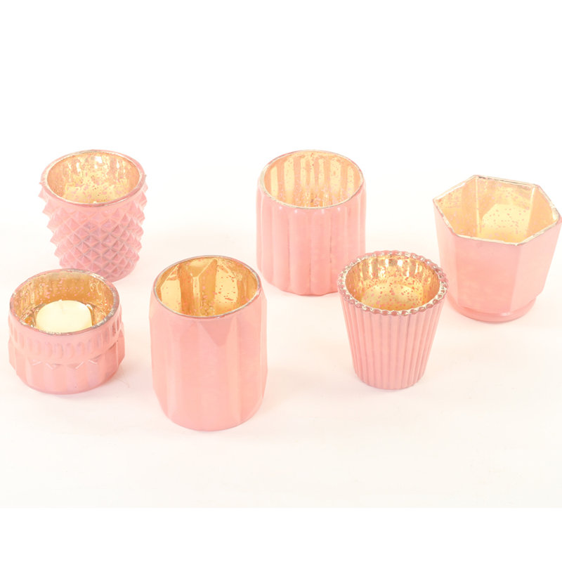 12.6'' H Mercury Glass Tabletop Votive Holder, Blush Pink