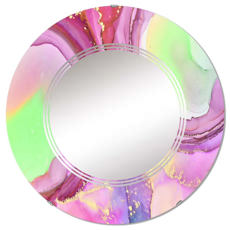 Mauve et vert, art abstrait fluide de luxe I - miroir mural moderne, 24 po x 24 po