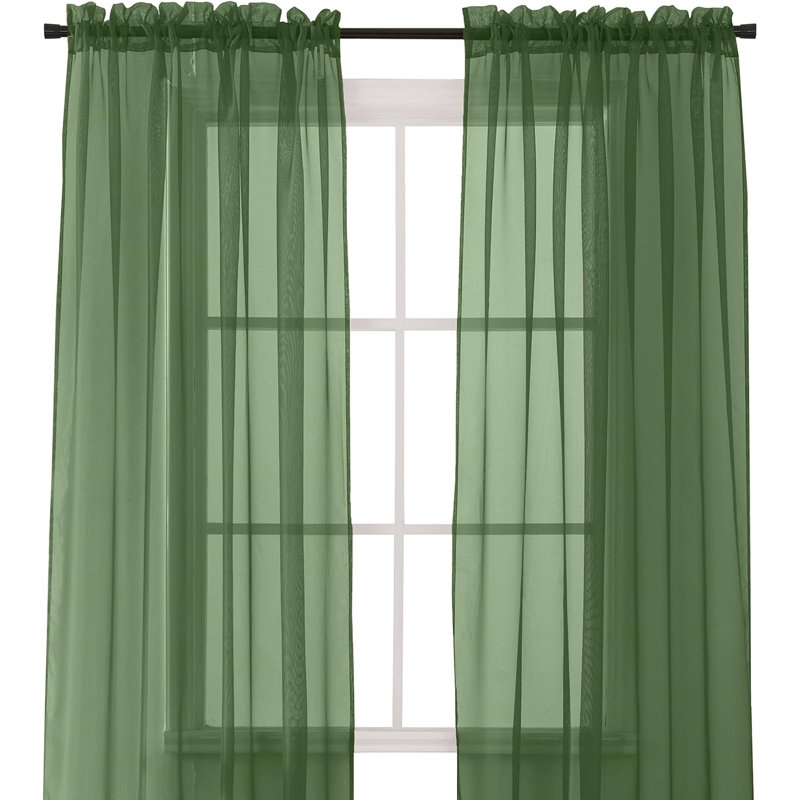 Yaelle Semi Sheer Curtain Pair, 60" W x 84" L, Hunter Green