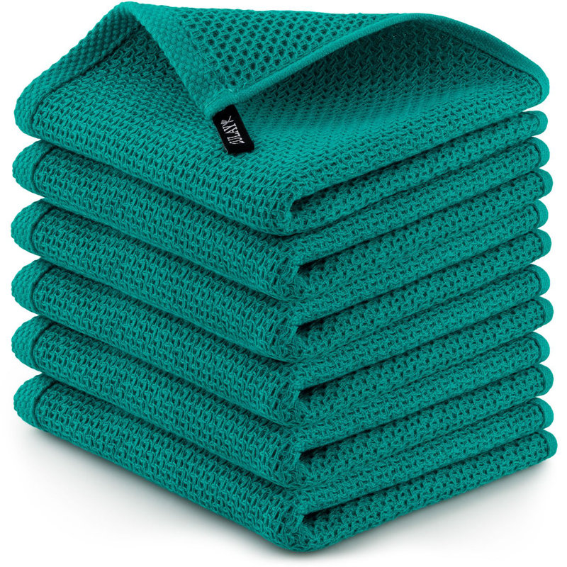 Zulay Kitchen Waffle Weave Kitchen Towels (6 Pack 12 X 12 Inch), Teal