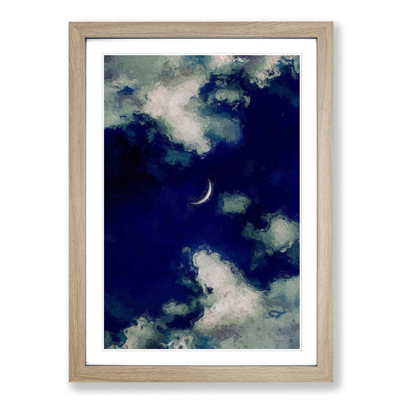 Crescent Moon Through the Clouds in Abstract - Picture Frame Graphic Art Print, Oak Framed, 48cm H x 36cm W x 2cm D