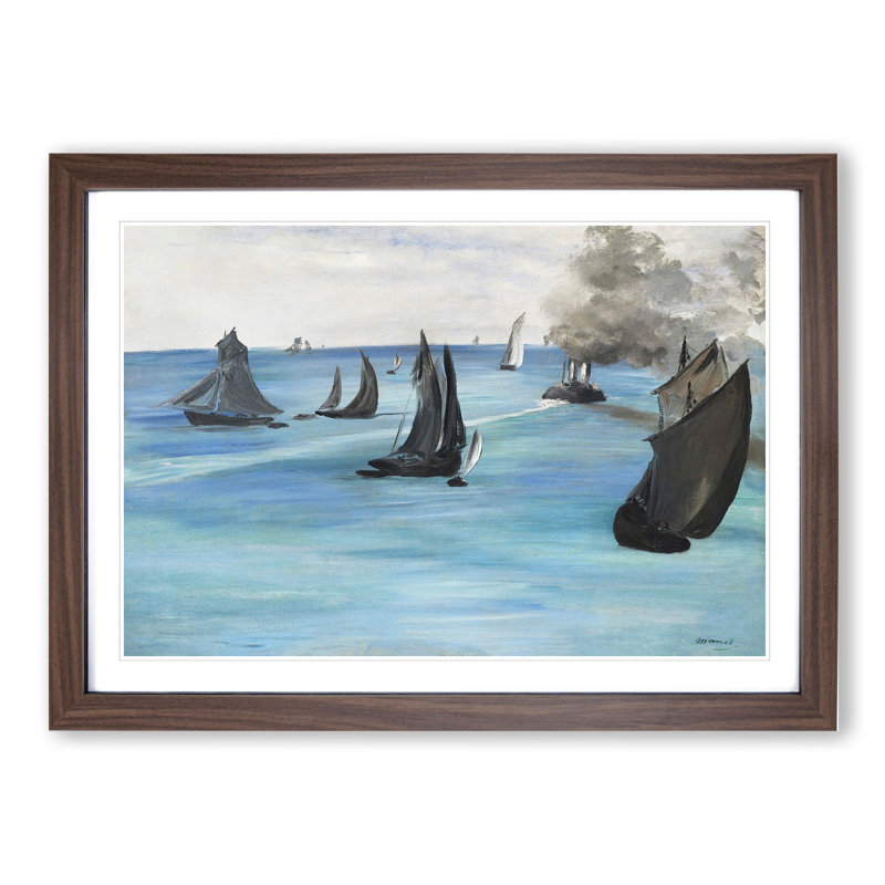 Sea View, Calm Weather by Edouard Manet - Picture Frame Painting, Walnut Framed, 36cm H x 48cm W x 2cm D