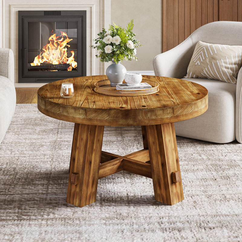 Solid Wood Round Coffee Table, Brown