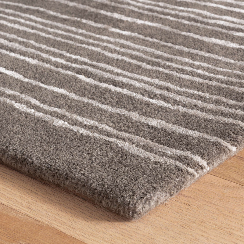 Striae Grey Hand Tufted Wool Rug, Rectangle 5' x 8'