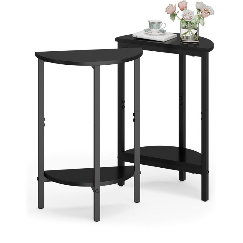 Ensemble de 2 tables d'appoint demi-rondes, petites tables de bout à 2 niveaux pour le salon, table de canapé étroite avec pieds réglables, table basse polyvalente pour petits espaces
