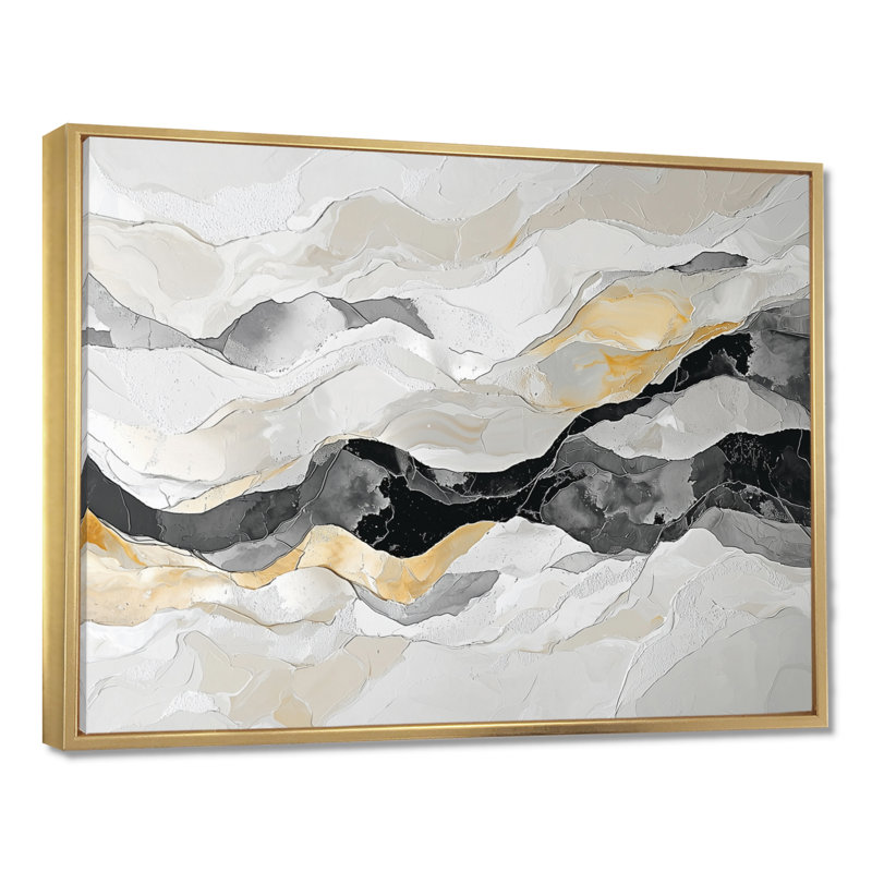 Gris, peinture noire, rivière de dérive, art cinétique - art cinétique mural, H 34 po x l 44 po, Doré