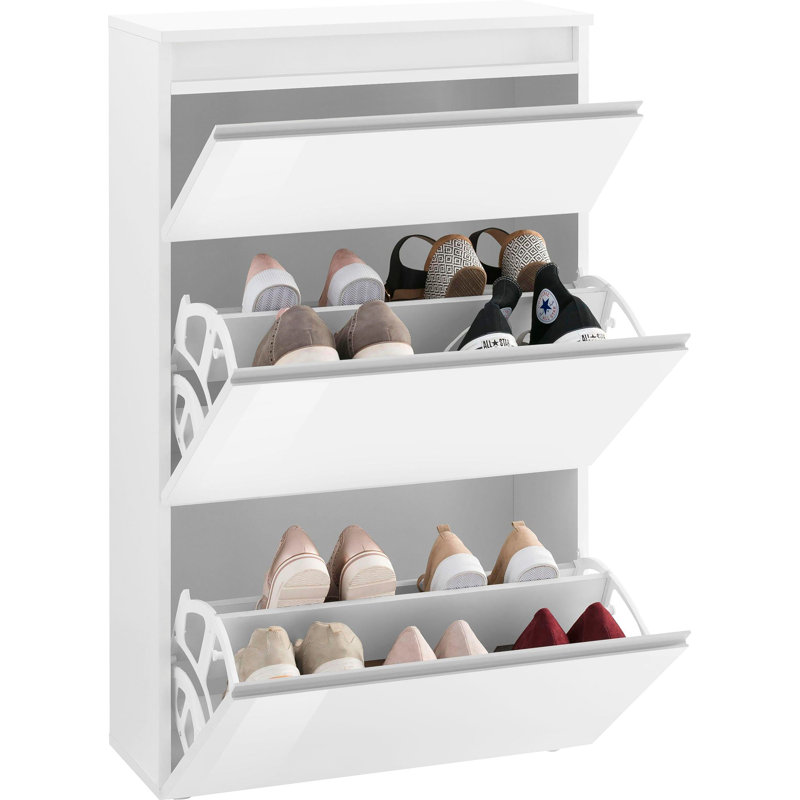 Giammaria 12 Pair Shoe Storage Cabinet, Glossy White