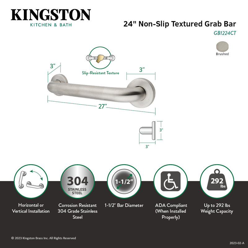 Kingston Brass Made To Match O.D Grab Bar, 1.5'' H x 24" W