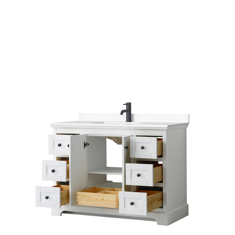 Ensemble de meuble-lavabo simple 48 po Avery, Marbre de culture blanc, Blanc, Or brossé
