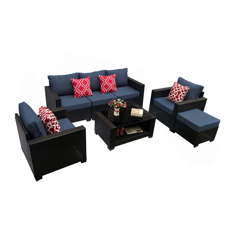 Ensemble de 7 pièces de canapé et de table basse d'extérieur de jardin, Bleu