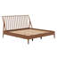 Lit plateforme en bois avec tête de lit haute, avec lattes de bois et support en métal, style Mid-Century moderne-490949828-490949826