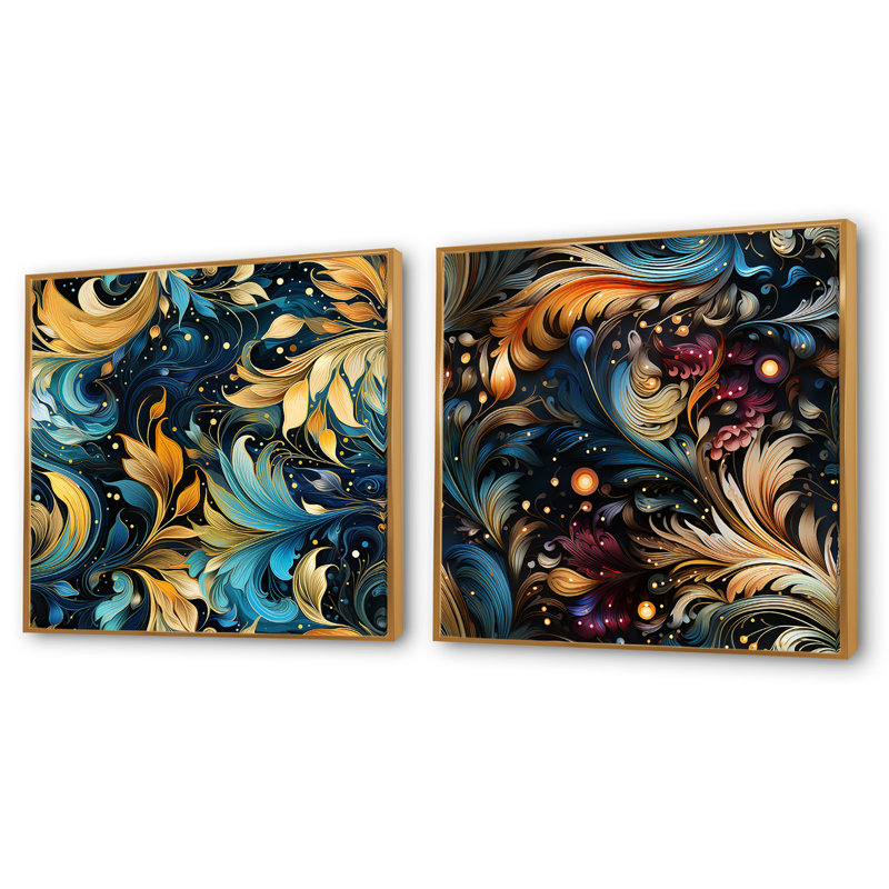 Nedmond - Ensemble de 2 collages floraux et botaniques carrés, Cadre flottant doré, H 16 po x l 33 po