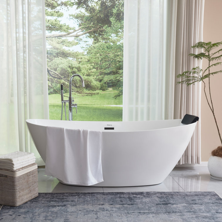 Vanity Art 71 in. Acrylic Flatbottom Freestanding Bathtub in White/Matte Black