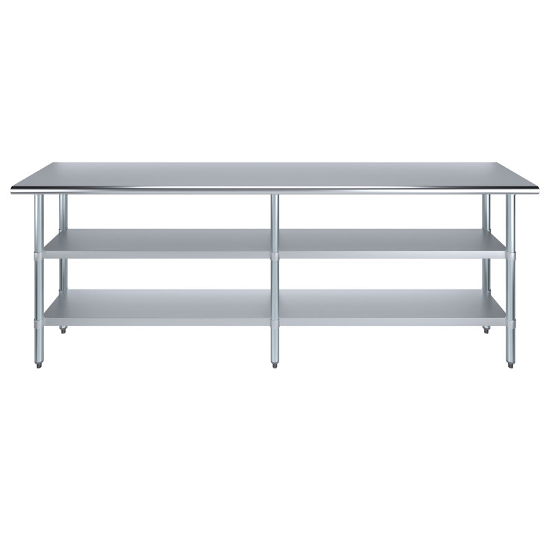 Table de travail en acier inoxydable avec deux tablettes, H 35 po x l 96 po x P 18 po
