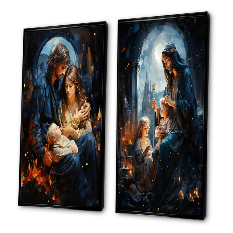 Crèche de Noël avec crèche de Noël, Cadre flottant noir, H 40 po x l 41 po