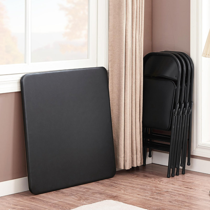 Folding Card Table And Chair Set Of 5 Portable With Padded Tabletop, No Assembly Required, Black