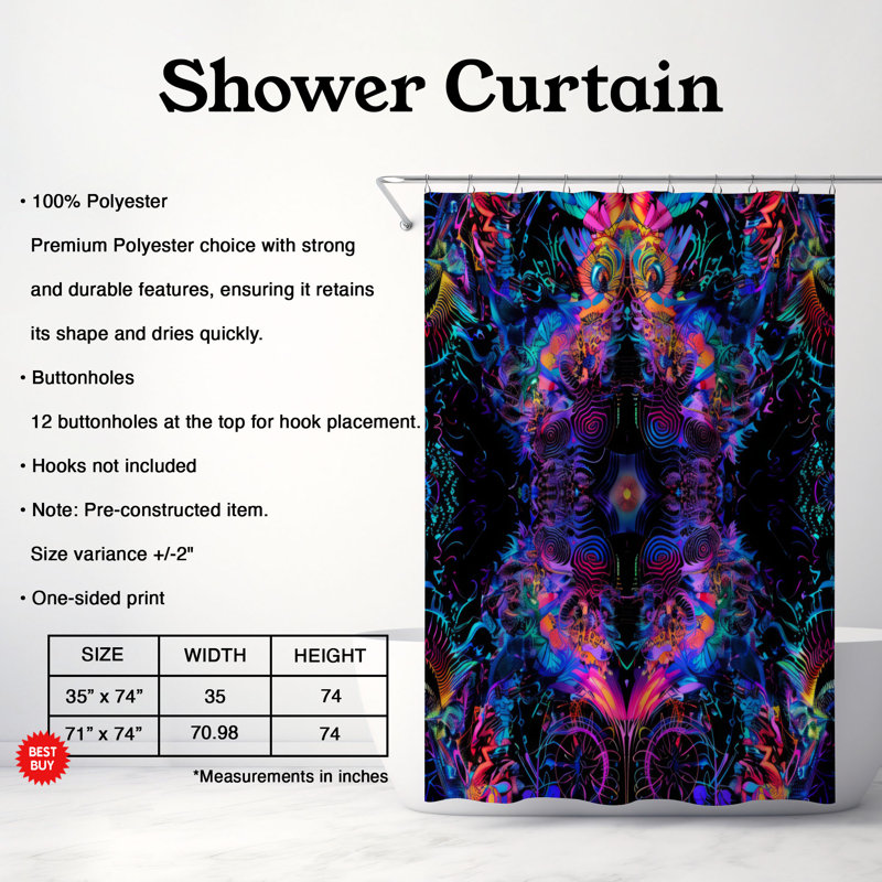 Rideau de douche psychédélique Imagerie psychédélique, H 74 po x l 71 po