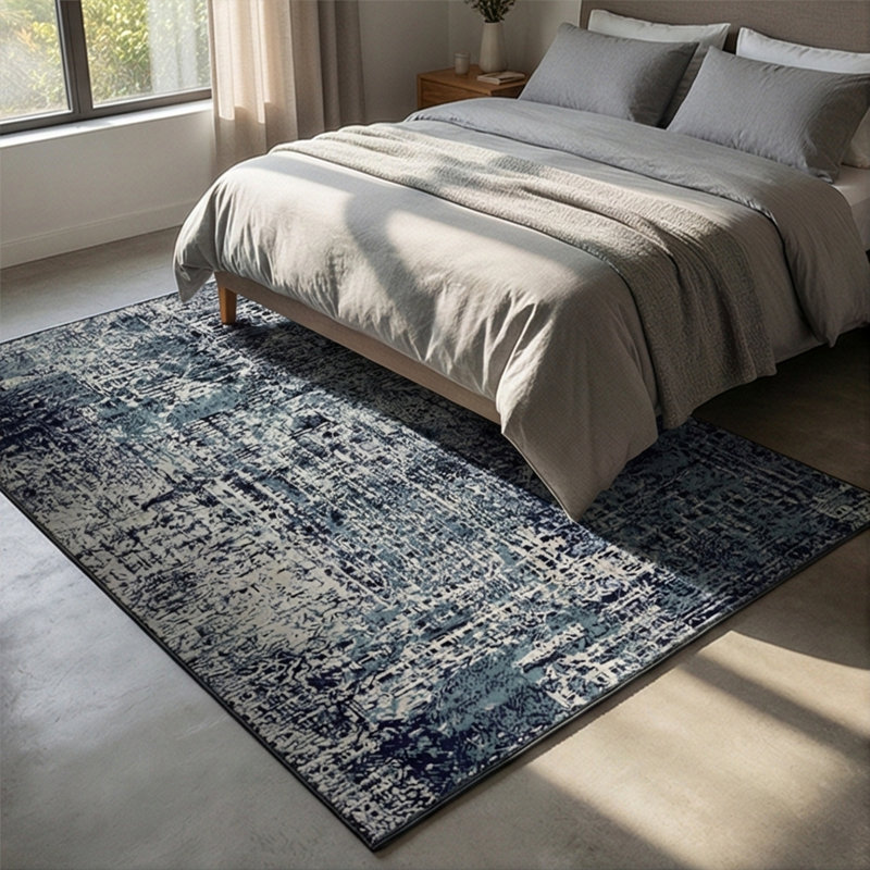Beanland Abstract Navy and Slate Blue Distressed Velvet Area Rug