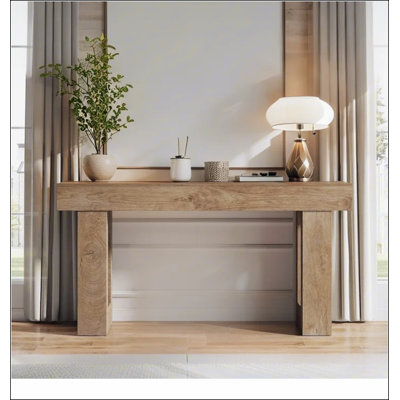 63" Farmhouse Console Table, Extra Long Narrow Sofa Table Behind Couch, Wood Entryway Table for Hallway, Living Room, or Froyer, Natural Wood Finish