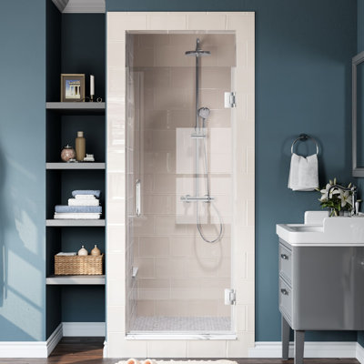 Porte de douche pivotante sans cadre 26 po x H 64 po Porte de douche pivotante pivotante sans cadre Porte de douche simple en verre pivotant avec verre trempé clair de 5/16 po (8 mm)